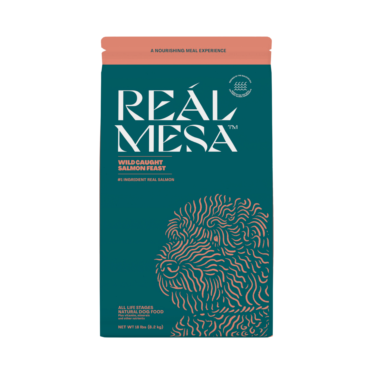 slide 1 of 8, REAL MESA REÁL MESA Adult Dog Food Wild Caught Salmon Feast, 18 Lb, 18 lb