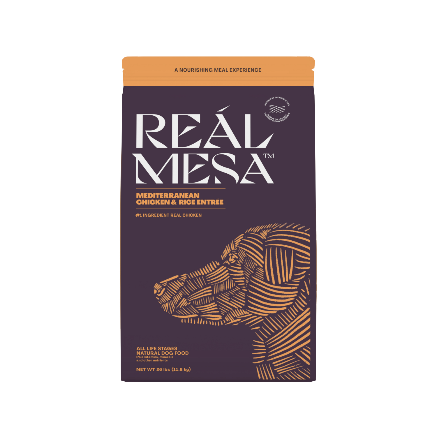 slide 1 of 5, REAL MESA REÁL MESA Adult Dog Food Mediterranean Chicken & Rice Entrée, 26 Lb, 26 lb