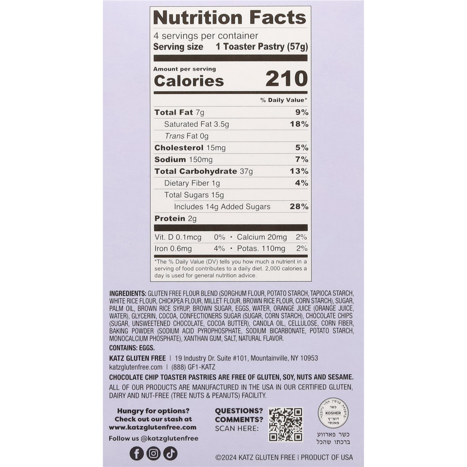 slide 2 of 3, Katz Gluten Free Chocolate Chip Toaster Pastries 4 ea, 4 ct