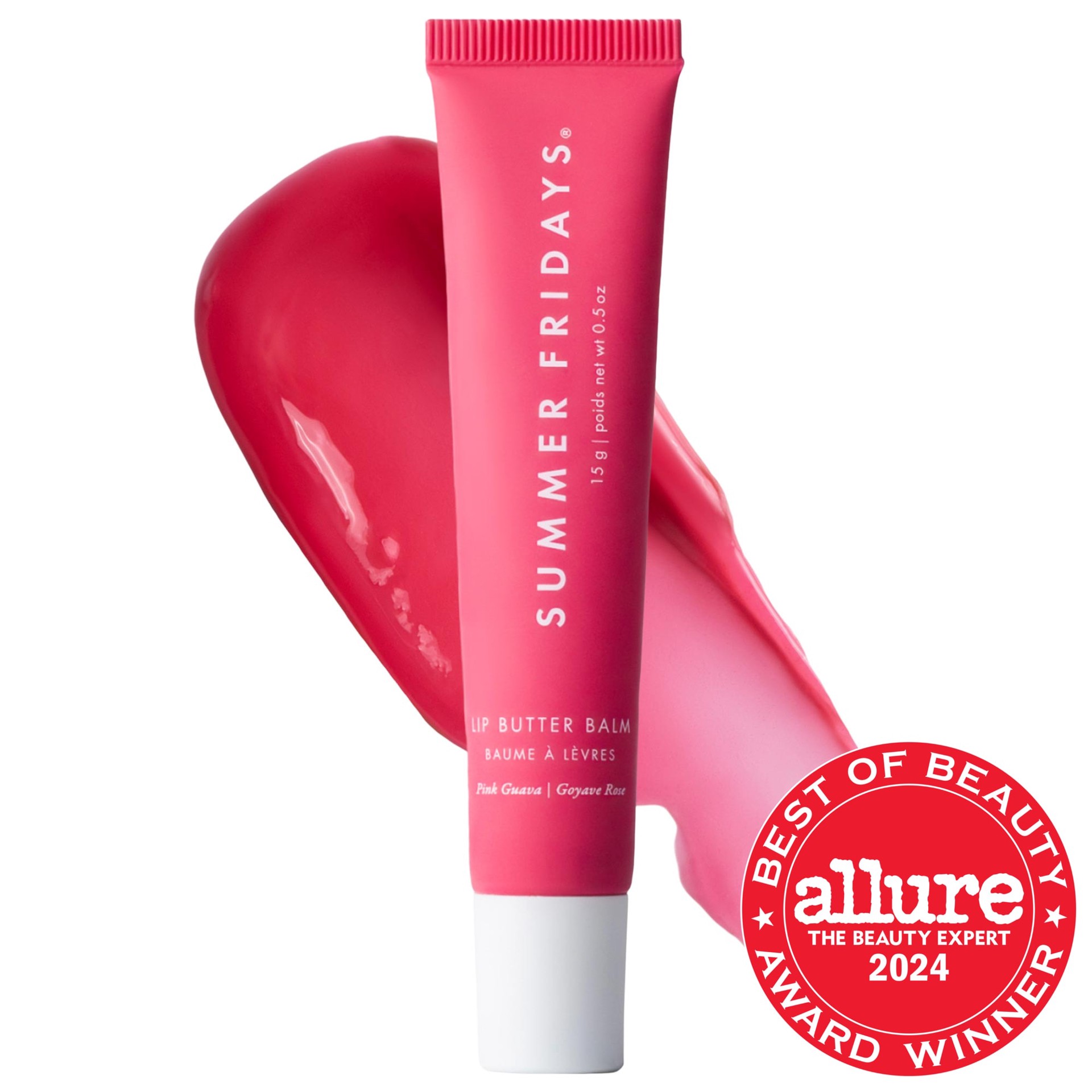slide 1 of 10, Summer Fridays Lip Butter Balm Treatment for Hydration + Nourishing Shine Pink Guava, 0.5 oz/15 gram