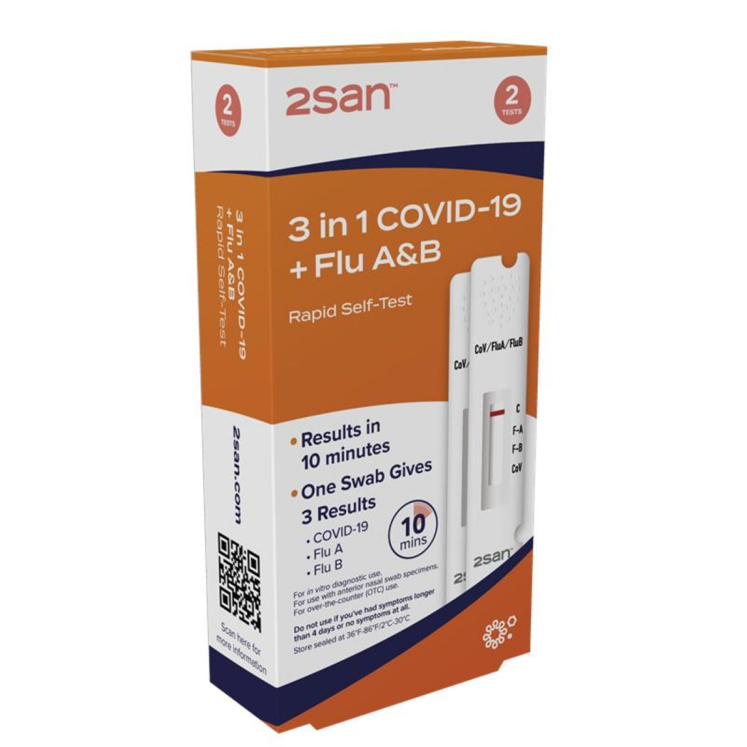 slide 2 of 5, 2san 3 In 1 Covid Flu A And B, 2 ct