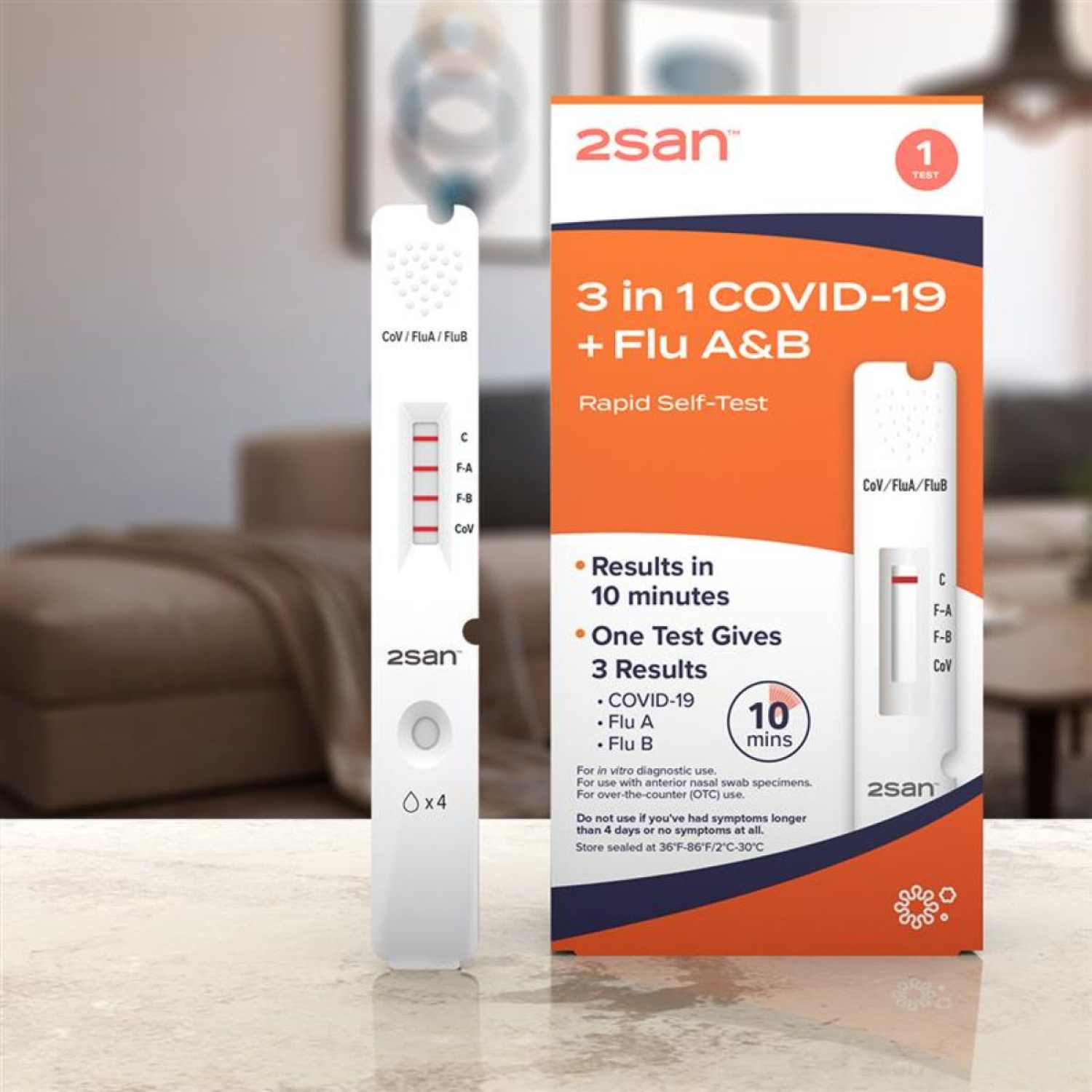 slide 3 of 5, 2san 3 In 1 Covid Flu A And B, 2 ct