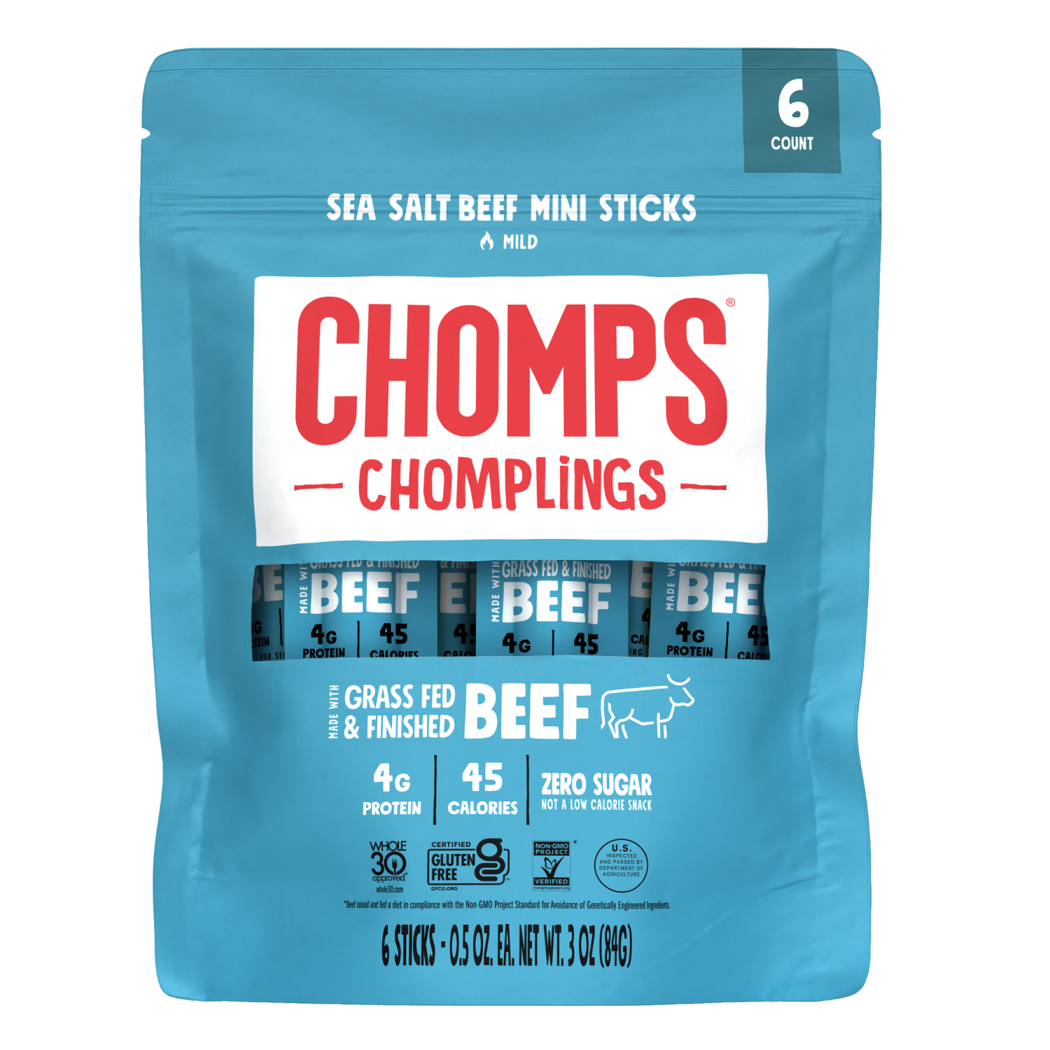 slide 1 of 4, Chomps Sea Salt Beef Mini Chomplings 6 - 0.5 oz Sticks, 6 ct