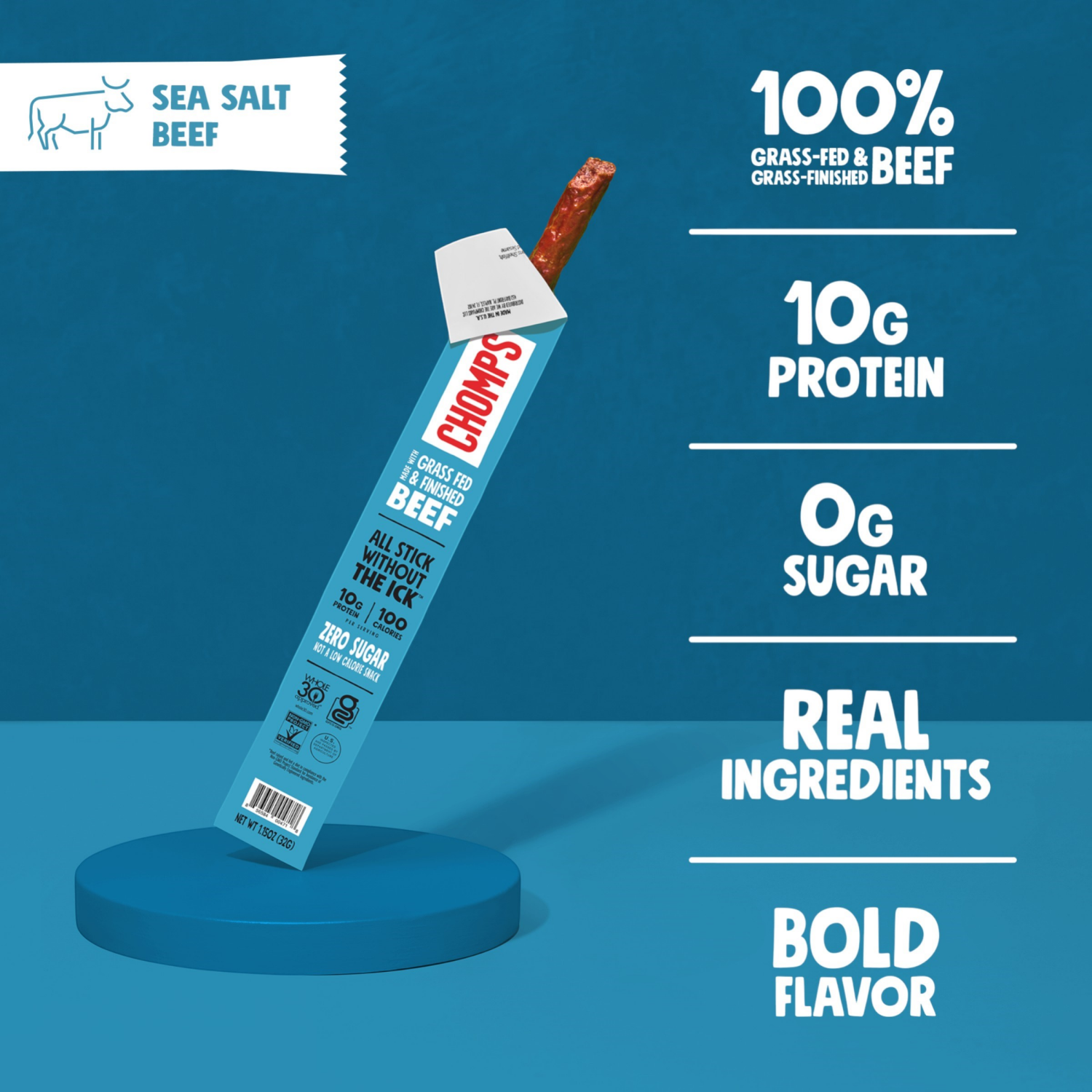 slide 4 of 4, Chomps Sea Salt Beef Sticks - 8 Count, 1.15 oz. Sticks, 8 ct