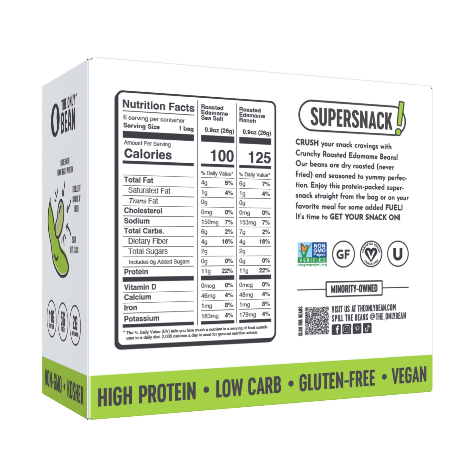 slide 2 of 2, THE ONLY BEAN Crunchy Roasted Eedamame Sea Salt Ranch- 6 X 0.90oz, 0.9 oz