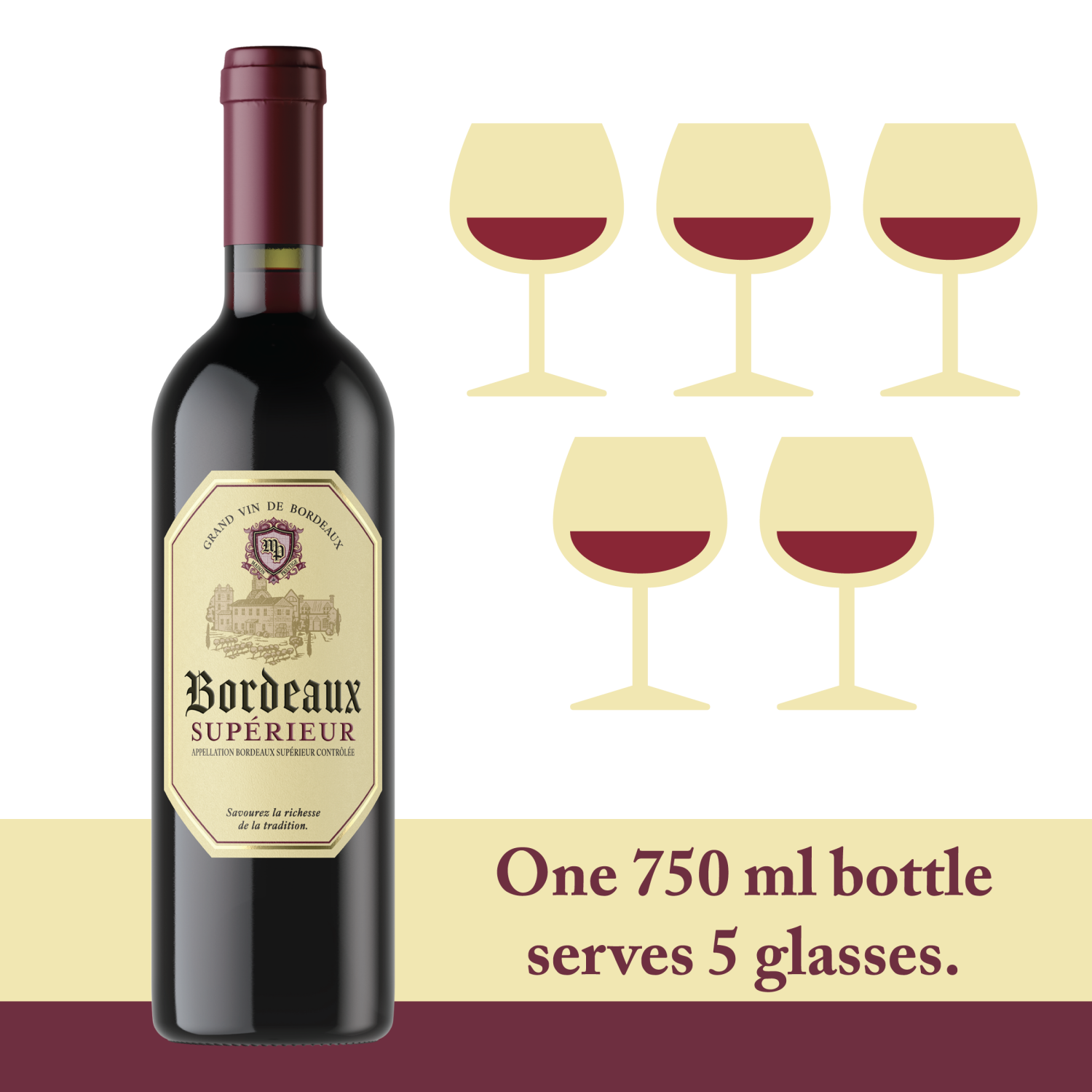 slide 3 of 5, Maison de Prestige Bordeaux Superieur 6PK, 750 Ml, 6 ct, 750 ml