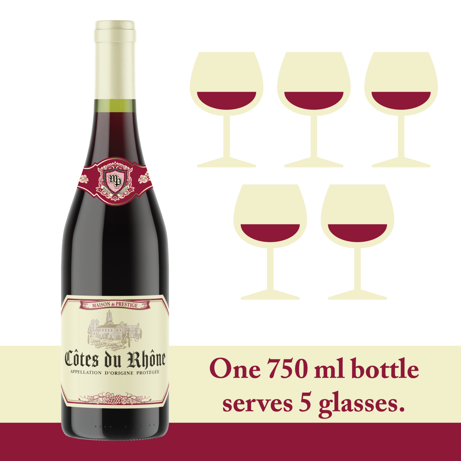 slide 3 of 5, Maison de Prestige Côtes du Rhône Rouge 6PK, 750ML, 6 ct, 750 ml