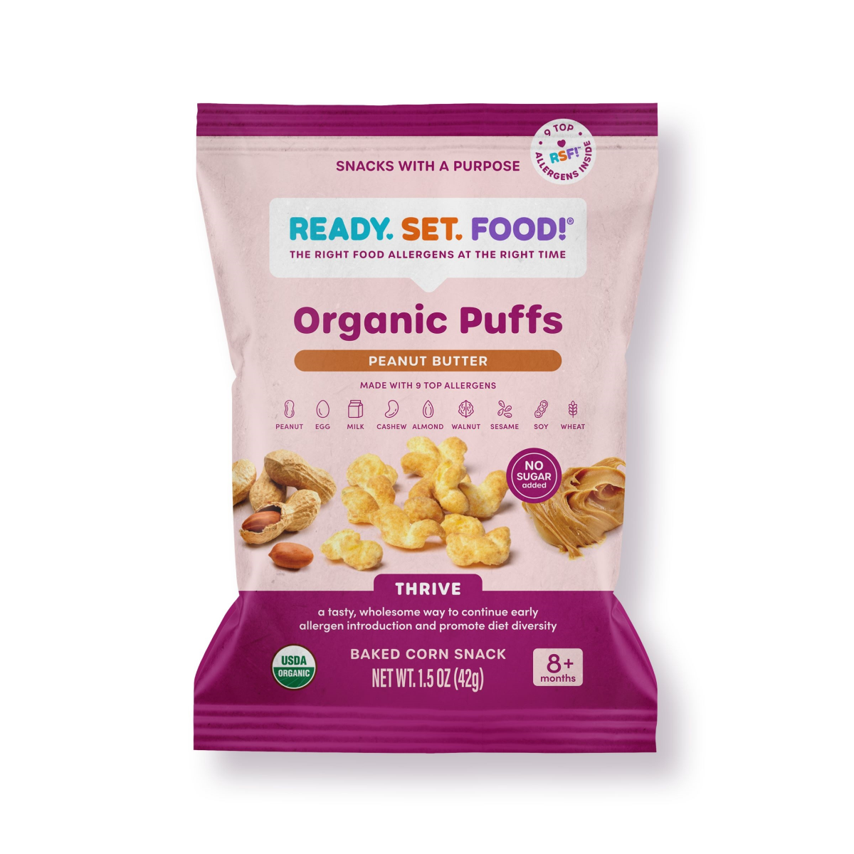 slide 1 of 7, READY SET FOOD Ready, Set, Food! Organic Puffs - Peanut Butter 1.5 oz., 1.5 oz