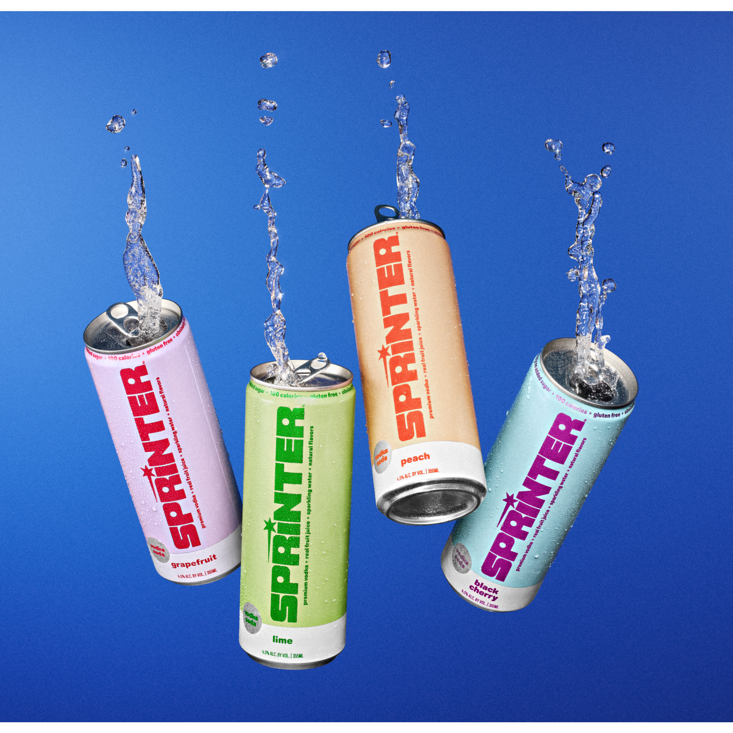 slide 3 of 6, Sprinter Grapefruit/Lime/Peach/Black Cherry Vodka Soda Variety Pack 8 - 355 ml Cans, 8 ct