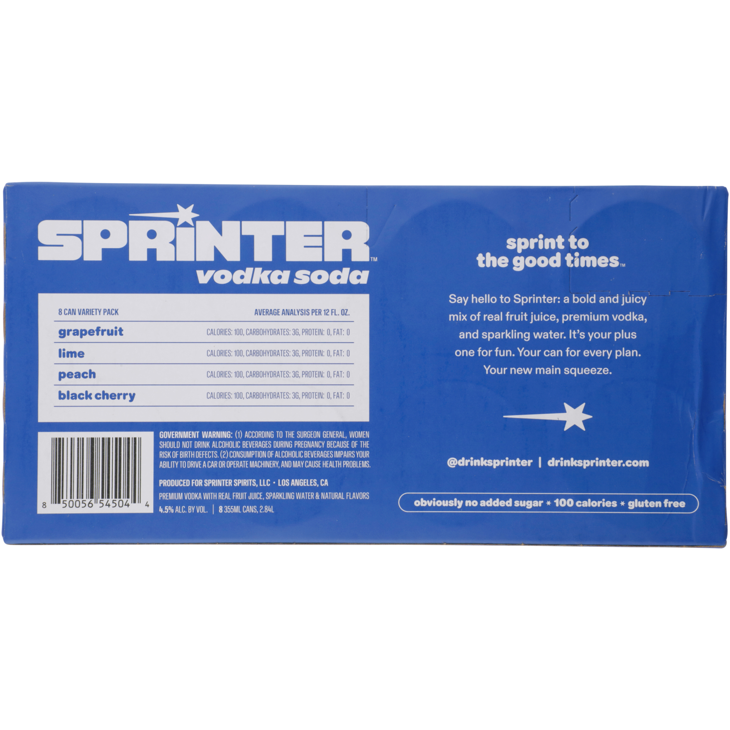 slide 4 of 6, Sprinter Grapefruit/Lime/Peach/Black Cherry Vodka Soda Variety Pack 8 - 355 ml Cans, 8 ct