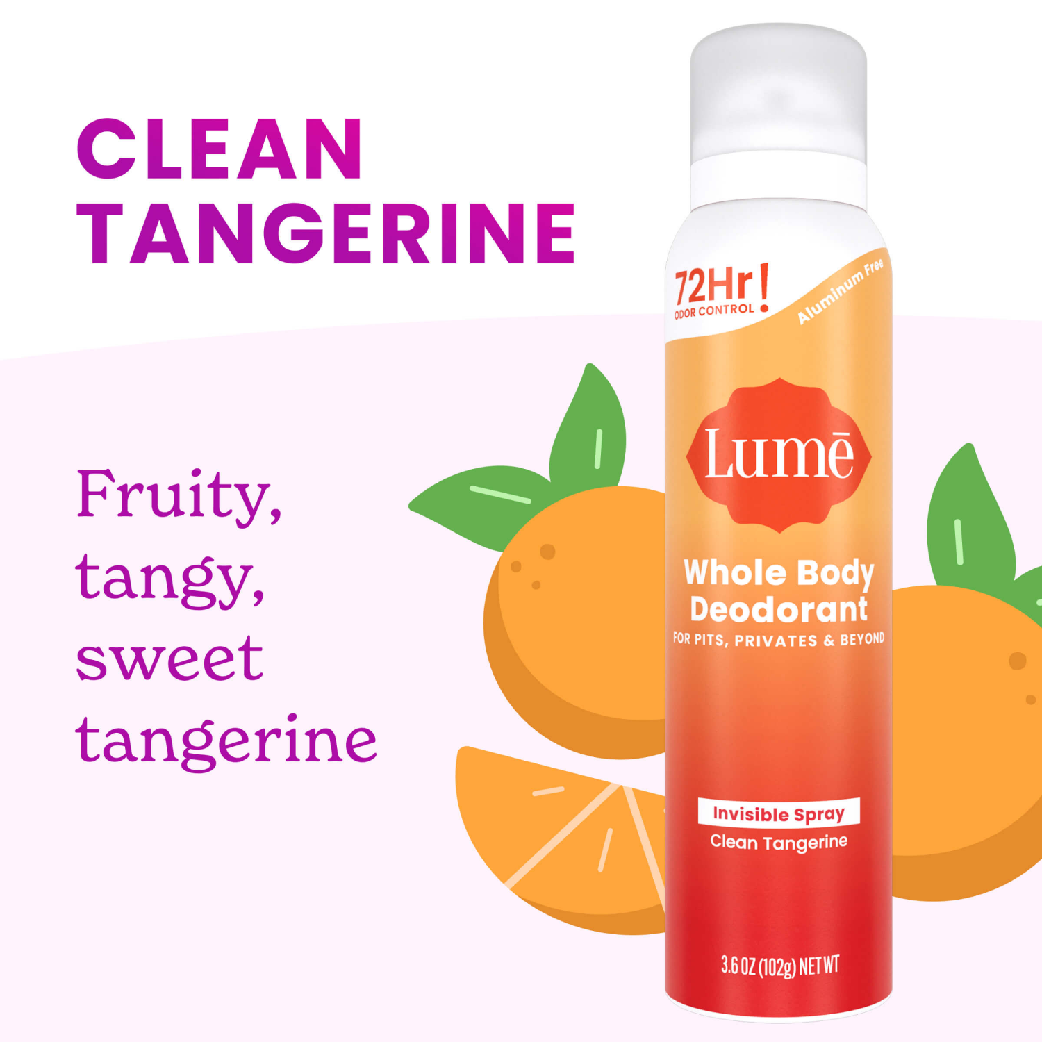 slide 3 of 5, Lume Whole Body Invisible Spray Clean Tangerine Deodorant 3.6 oz, 3.6 oz