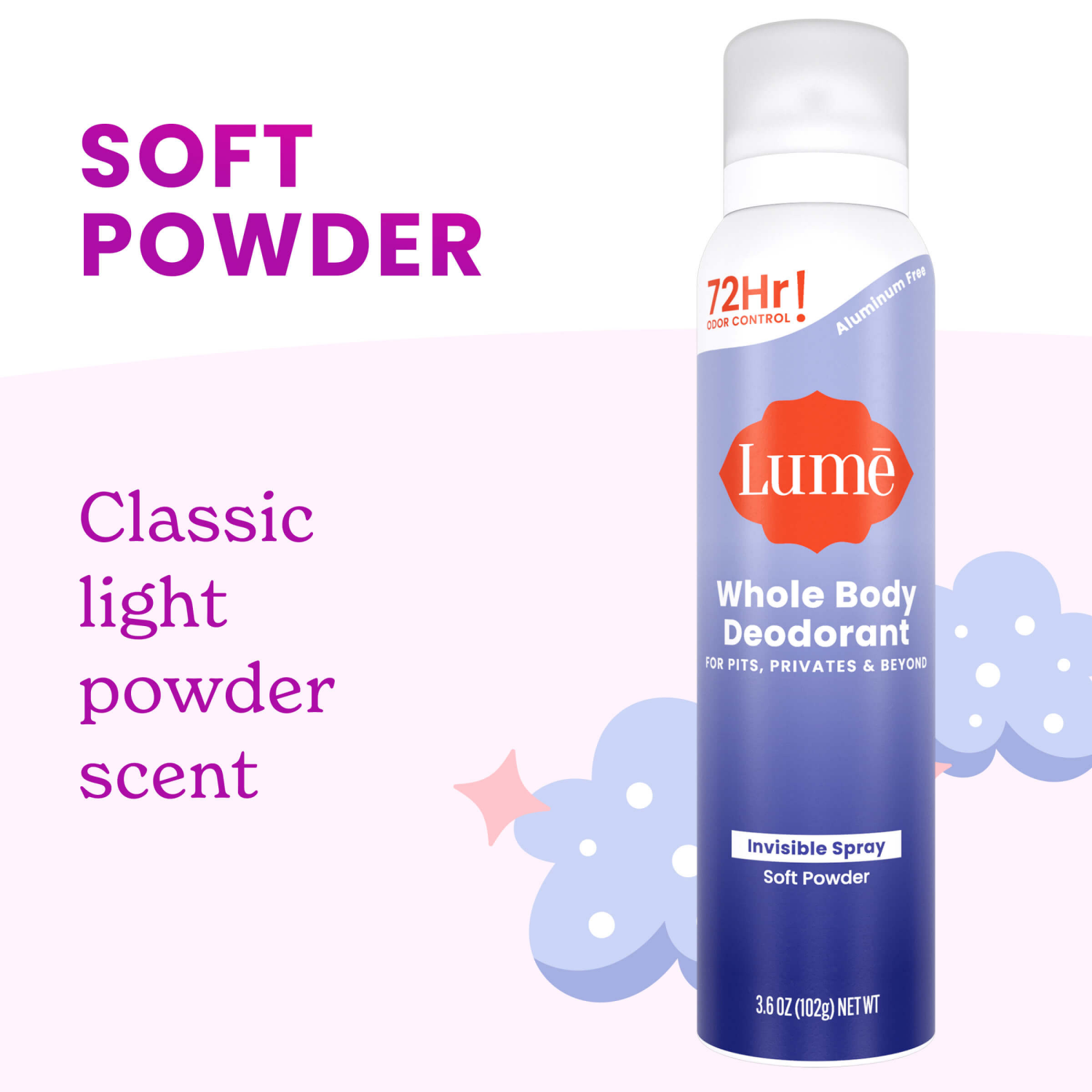 slide 3 of 5, Lume Whole Body Deodorant, Spray, Soft Powder, 3.6oz, 3.6 oz