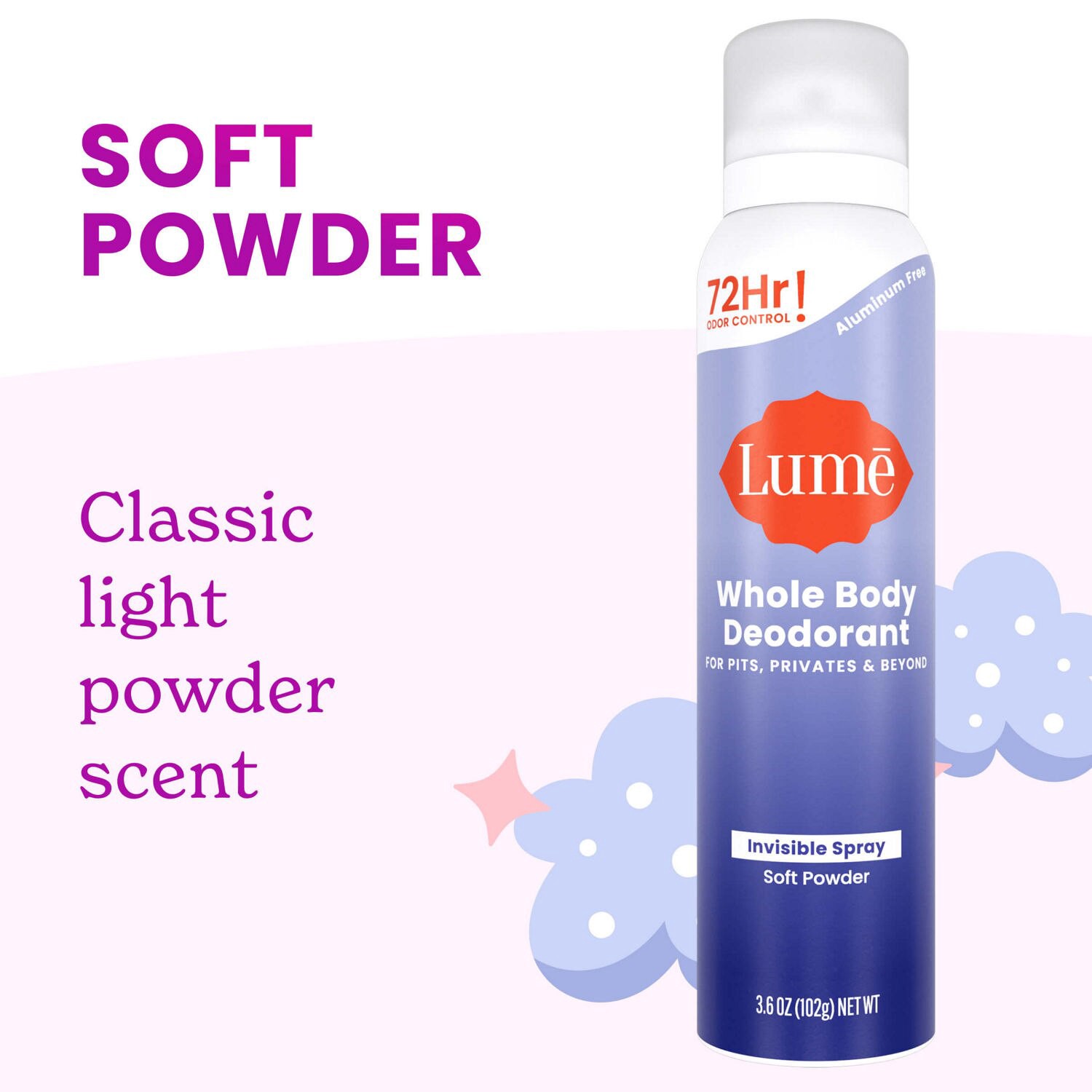 slide 7 of 8, Lume 72Hr Invisible Spray Whole Body Soft Powder Deodorant 3.6 oz, 3.6 oz
