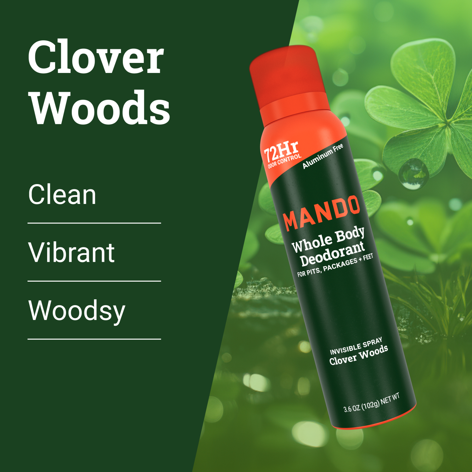 slide 3 of 5, Mando Invisible Spray Whole Body Clover Woods Deodorant 3.6 oz, 3.6 oz