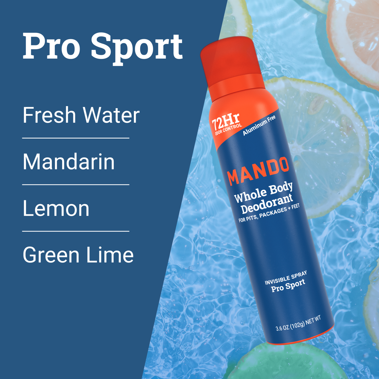 slide 3 of 5, Mando Whole Body Deodorant, Spray, Pro Sport, 3.6oz, 3.6 oz
