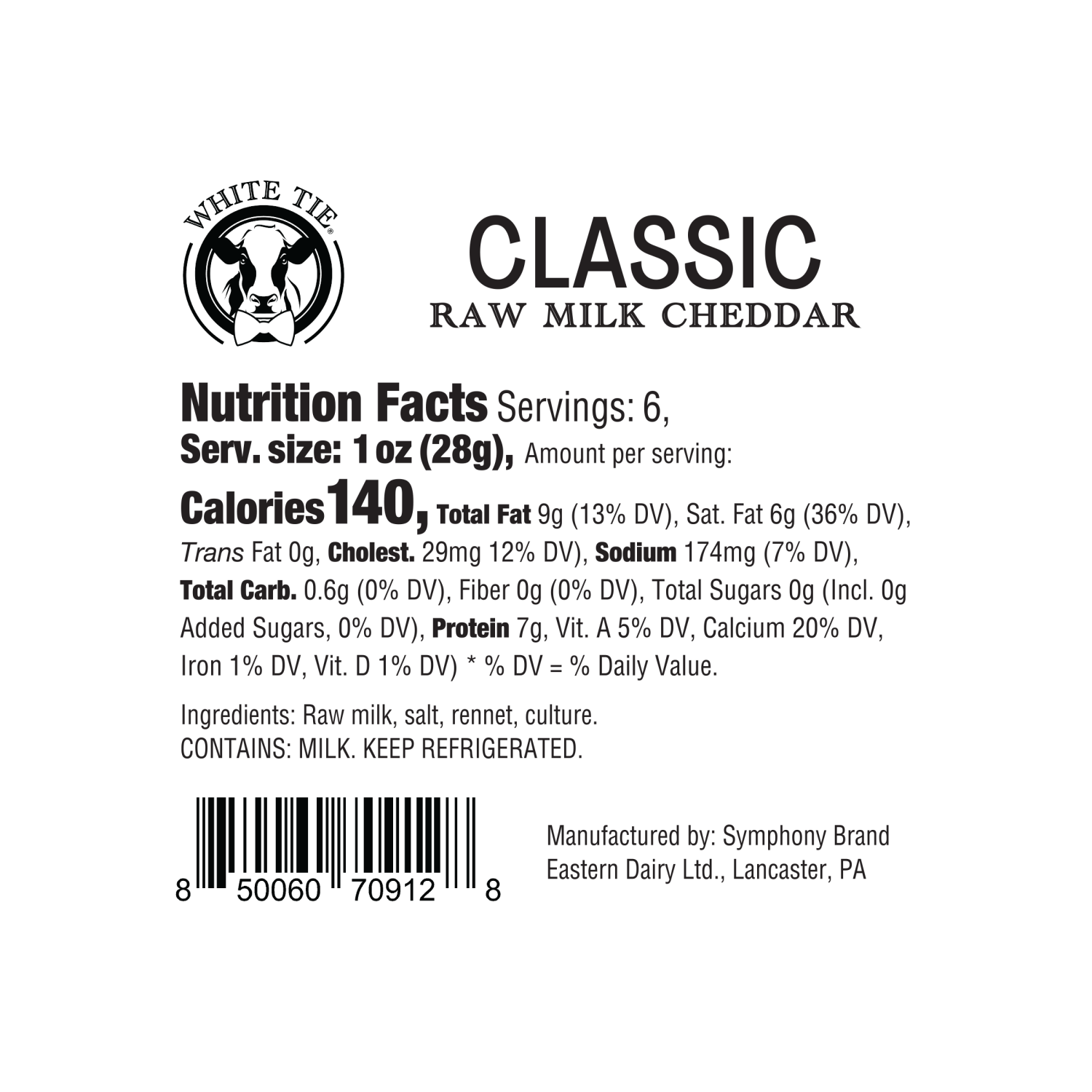 slide 2 of 2, White Tie Classic Raw Milk Cheddar Aged 6 Months 6 oz, 6 oz