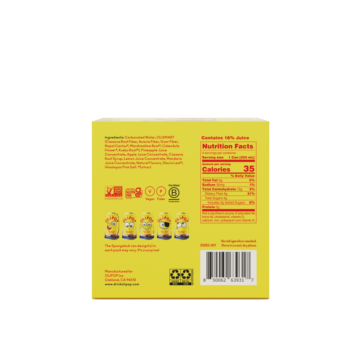 slide 2 of 2, Olipop Pineapple Paradise Soda 4 - 12 fl oz Cans, 4 ct; 12 oz