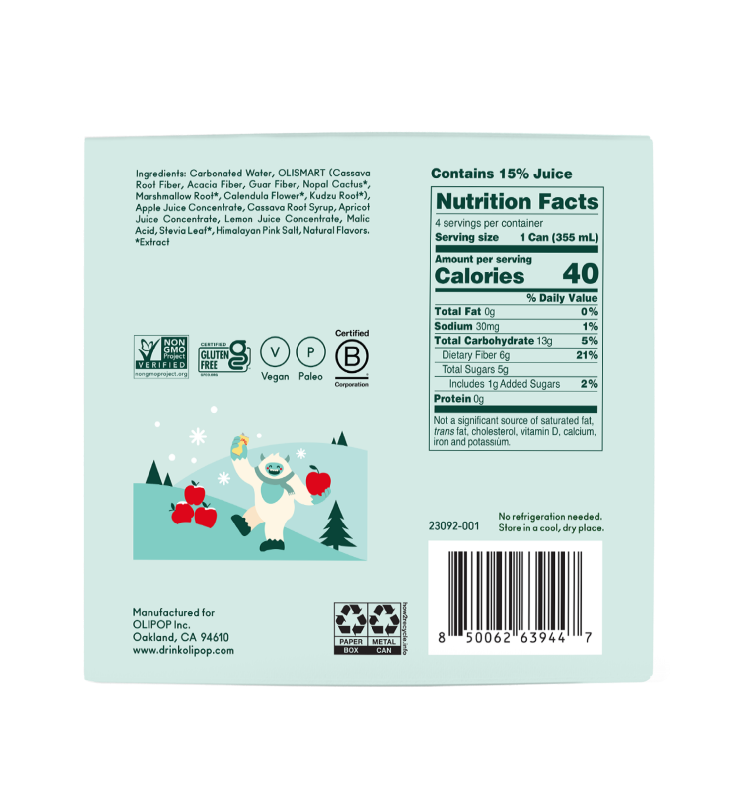 slide 2 of 2, Olipop Crisp Apple Soda 4 - 12 fl oz Cans, 4 ct