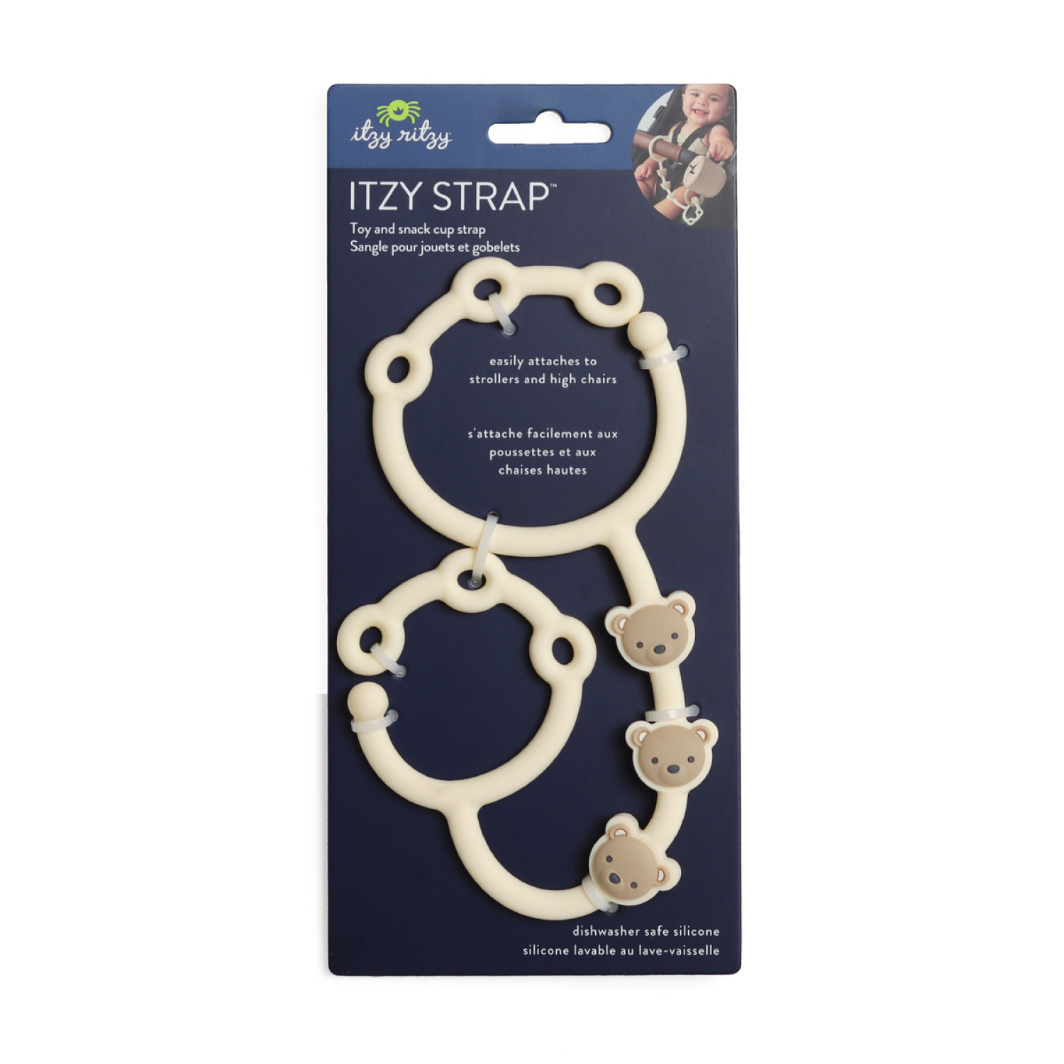 slide 4 of 6, Itzy Ritzy Itzy Strap Toy and Snack Cup Strap for Strollers & High Chairs - Tan Bear, 1 ct
