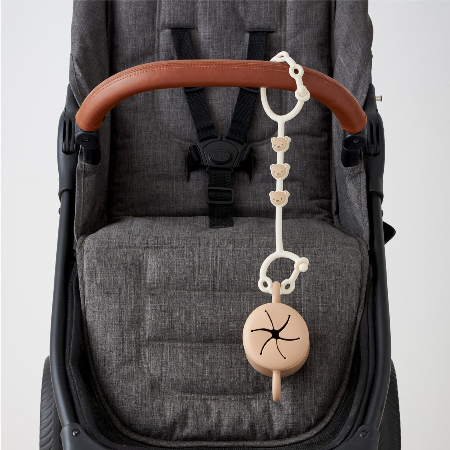 slide 6 of 6, Itzy Ritzy Itzy Strap Toy and Snack Cup Strap for Strollers & High Chairs - Tan Bear, 1 ct