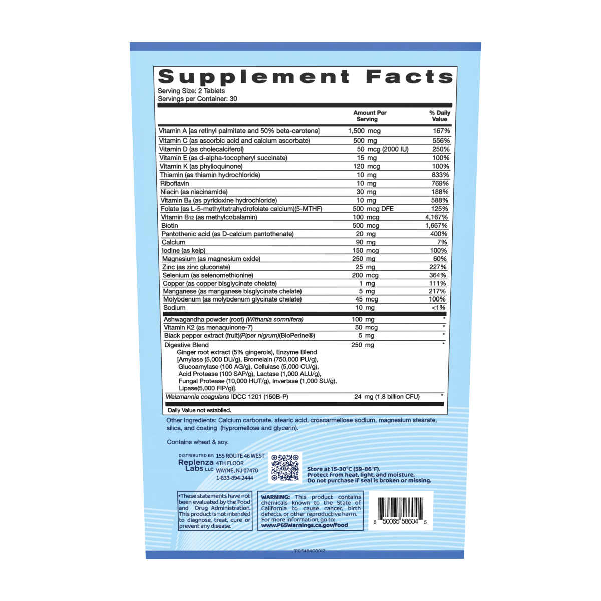 slide 2 of 2, REPLENZA™ Nutritional Supplement – For GLP-1 and Semaglutide Weight Loss Support - with essential Vitamins and Minerals, Gut Health and Mood and Energy Enhancements, 60 ct., 60 ct