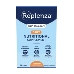 REPLENZA™ Nutritional Supplement – For GLP-1 and Semaglutide Weight Loss Support - with essential Vitamins and Minerals, Gut Health and Mood and Energy Enhancements, 60 ct.