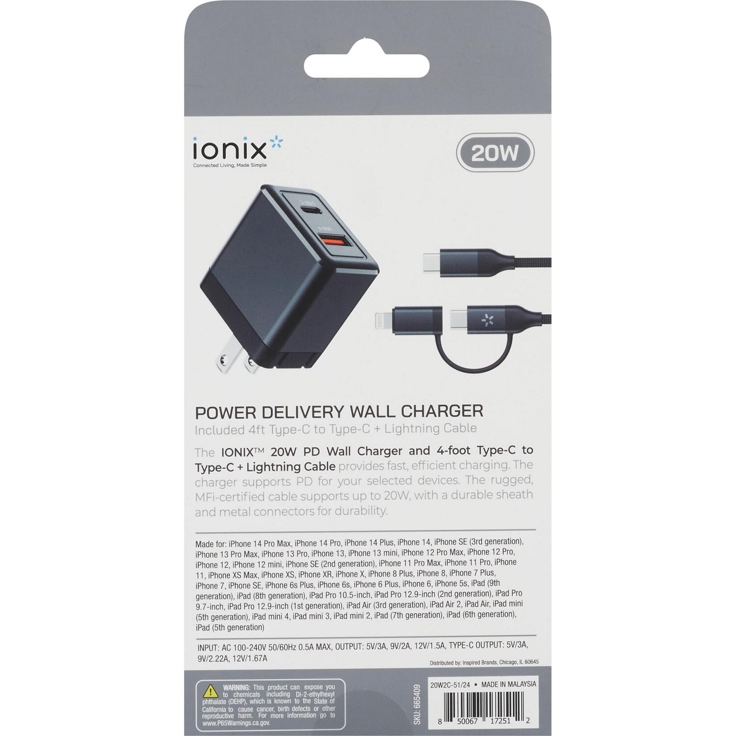 slide 5 of 5, Ionix 20w Wall Charger With 2-In-1 Cable, 1 ct