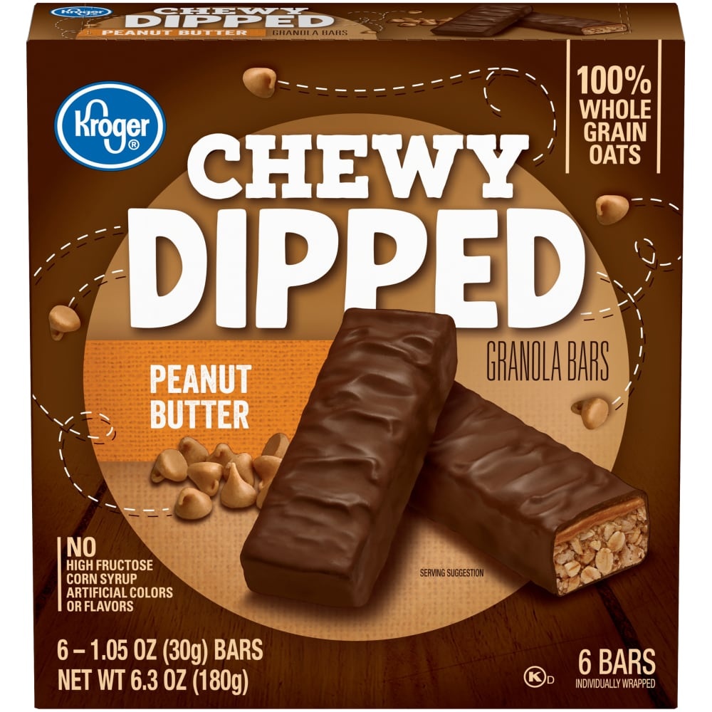 slide 1 of 5, Kroger Chewy Dipped Peanut Butter Granola Bars, 6 ct; 1.05 oz