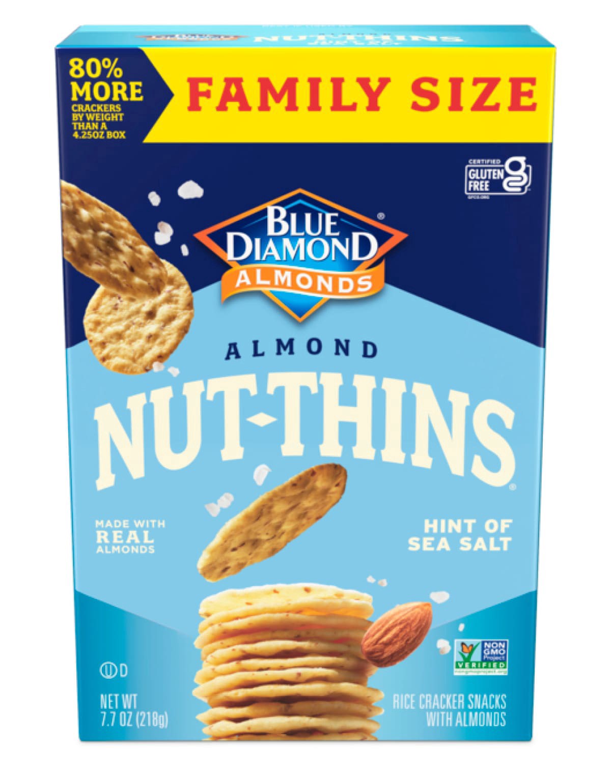 slide 1 of 5, Blue Diamond Nut-Thins Hint of Sea Salt Rice Cracker Snacks with Almonds Family Size 7.7 oz, 7.7 oz