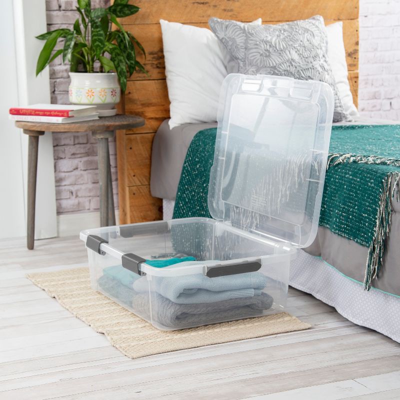 slide 2 of 11, Sterilite 40qt Hinged Lid Latch Box: Under Bed Storage, Portable Plastic Container, Stackable, Gray, 40 qt