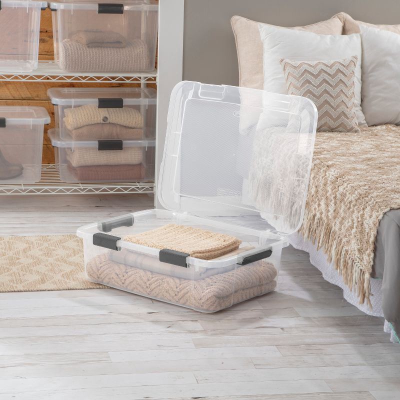 slide 5 of 11, Sterilite 40qt Hinged Lid Latch Box: Under Bed Storage, Portable Plastic Container, Stackable, Gray, 40 qt