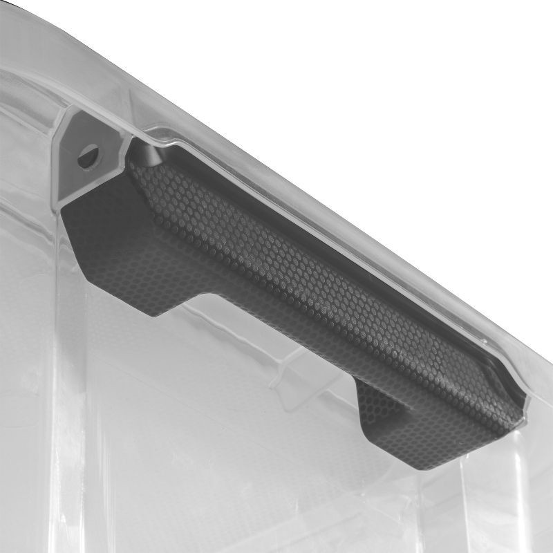 slide 8 of 11, Sterilite 80qt Hinged Lid Latch Box: Plastic Storage Bin, Portable, Stackable, Transparent, Built-In Handles, 80 qt