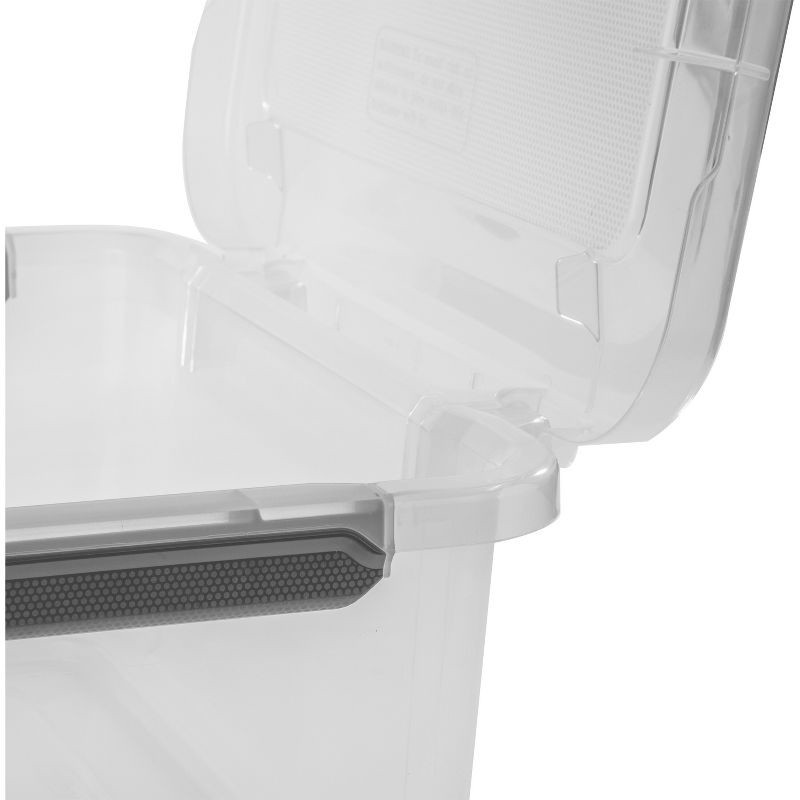 slide 9 of 11, Sterilite 80qt Hinged Lid Latch Box: Plastic Storage Bin, Portable, Stackable, Transparent, Built-In Handles, 80 qt