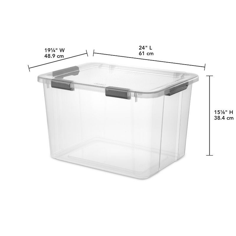 slide 11 of 11, Sterilite 80qt Hinged Lid Latch Box: Plastic Storage Bin, Portable, Stackable, Transparent, Built-In Handles, 80 qt