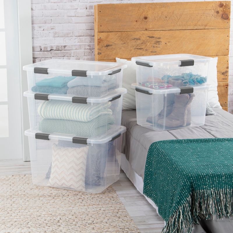 slide 3 of 11, Sterilite 60qt Hinged Lid Latch Box: Plastic Storage Tote, Portable & Stackable, Built-In Handles, Universal Use, 60 qt