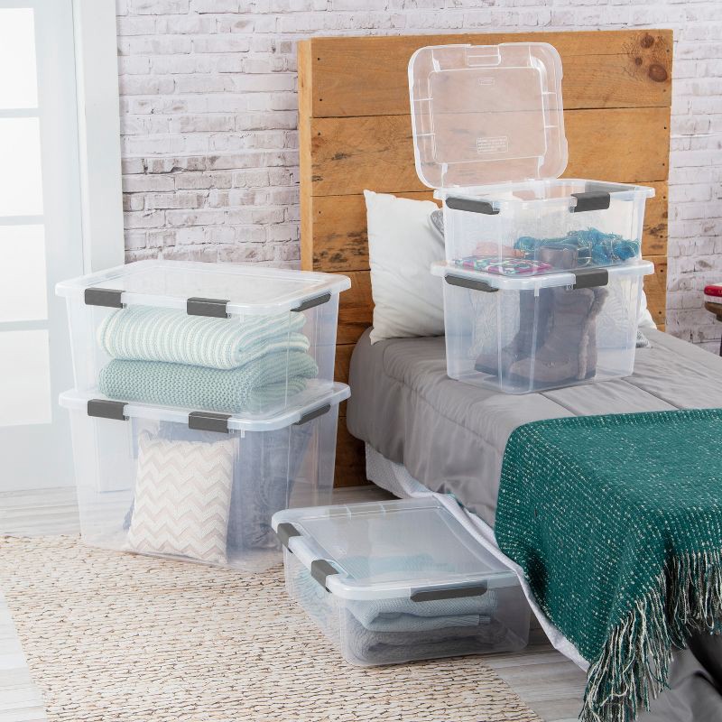 slide 4 of 11, Sterilite 60qt Hinged Lid Latch Box: Plastic Storage Tote, Portable & Stackable, Built-In Handles, Universal Use, 60 qt