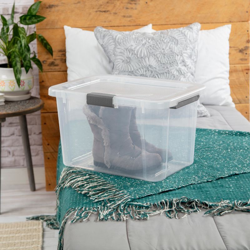 slide 7 of 13, Sterilite 30qt Hinged Lid Latch Box: Plastic Storage Tote with Built-In Handles, Stackable, Universal Storage, 30 qt