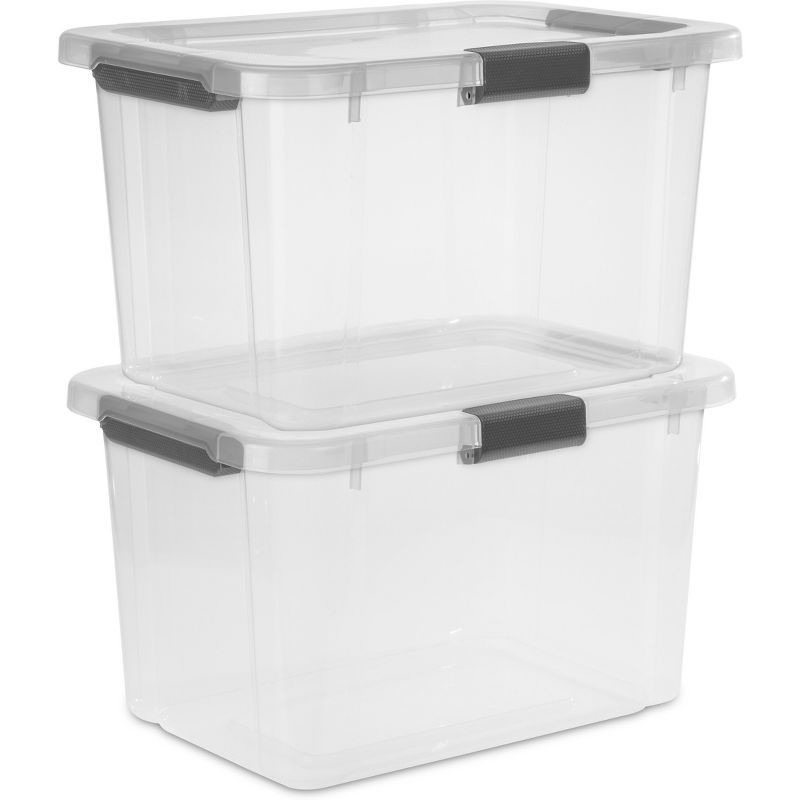 slide 8 of 13, Sterilite 30qt Hinged Lid Latch Box: Plastic Storage Tote with Built-In Handles, Stackable, Universal Storage, 30 qt