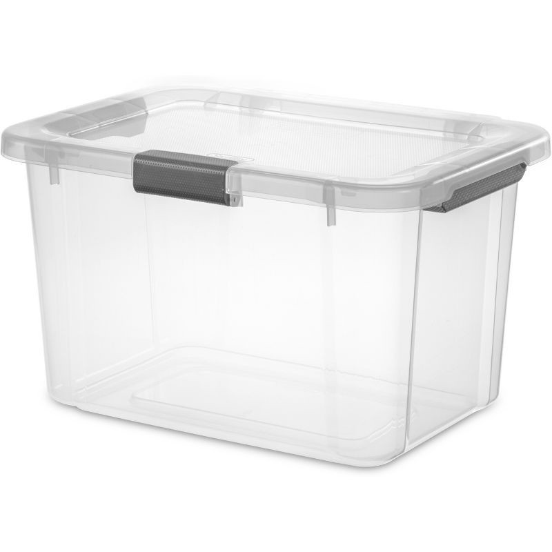 slide 1 of 13, Sterilite 30qt Hinged Lid Latch Box: Plastic Storage Tote with Built-In Handles, Stackable, BPA-Free, Universal Storage, 30 qt