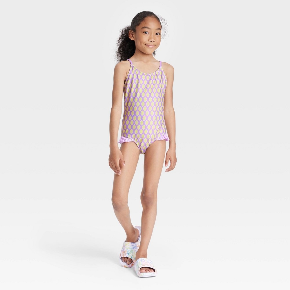 Girls Lemon Print One Piece Swimsuit Cat Jack Purple XL 1 ct