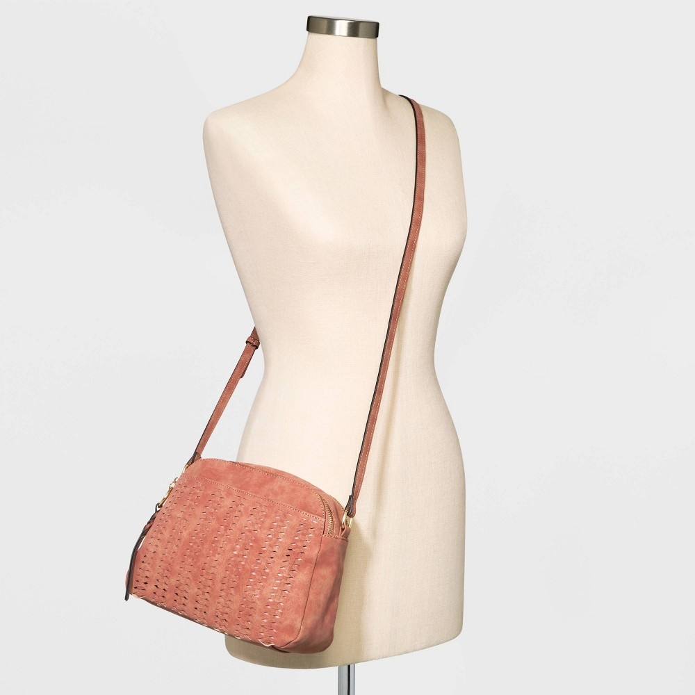 VR NYC Woven Front Pocket Double Zip Crossbody Bag Color Clay