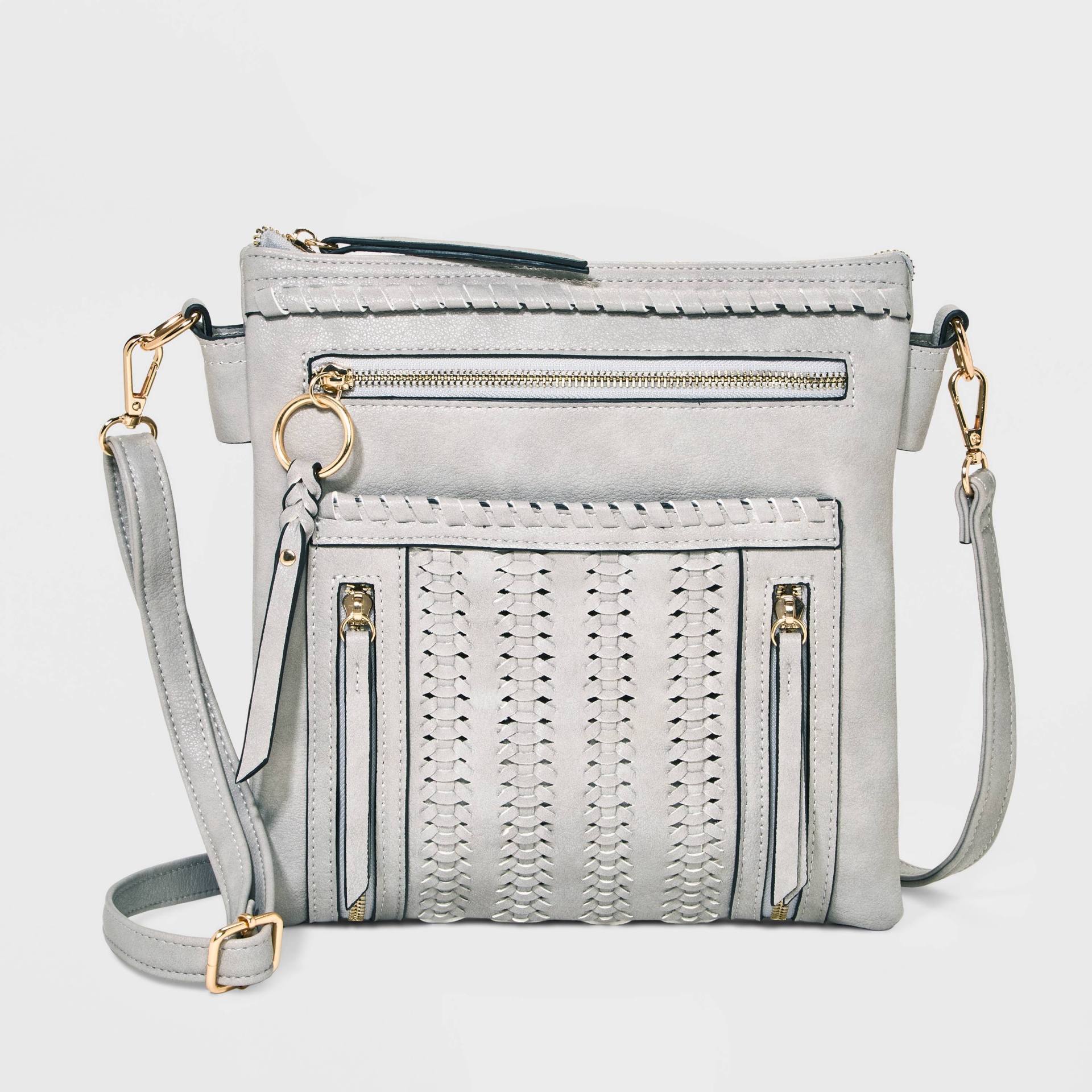 VR NYC Woven Front Pocket Double Compartment Crossbody Bag - Light Gray 1  ct