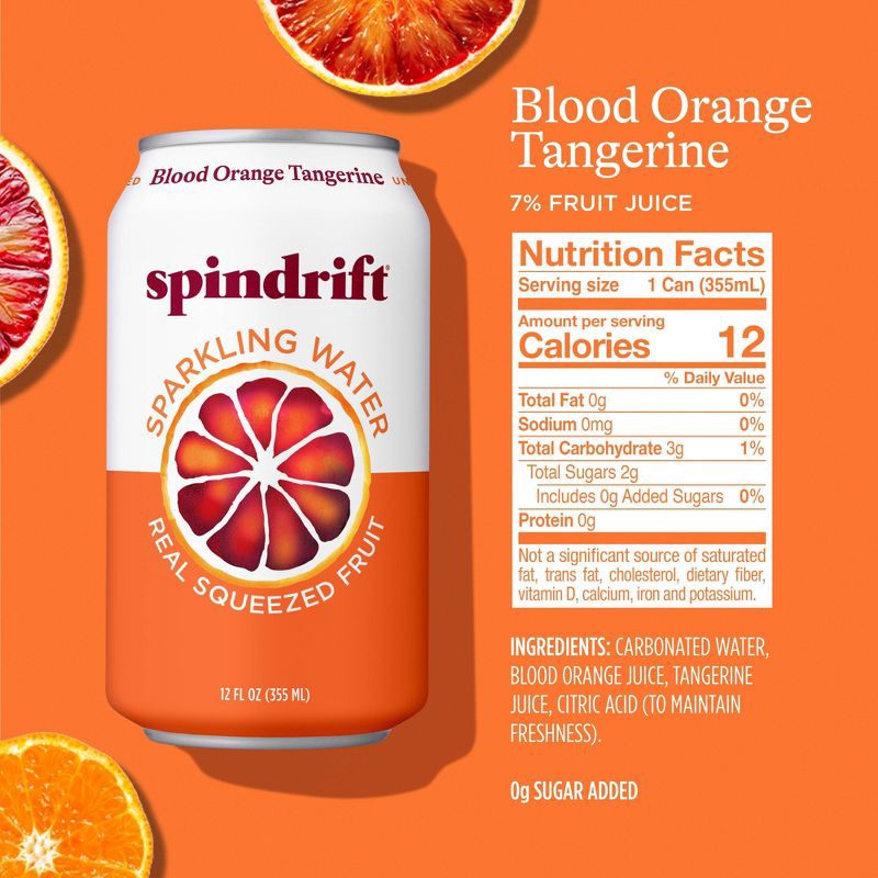 slide 5 of 6, Spindrift Blood Orange Tangerine Sparkling Water - 8pk/12 fl oz Cans, 8 ct; 12 fl oz