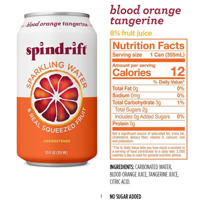 slide 5 of 8, Spindrift Blood Orange Tangerine Sparkling Water - 8pk/12 fl oz Cans, 8 ct; 12 fl oz