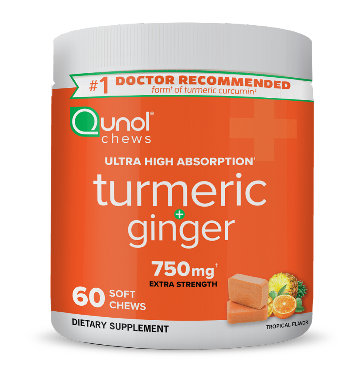 slide 1 of 1, Qunol Turmeric +Ginger Chews, 60 ct