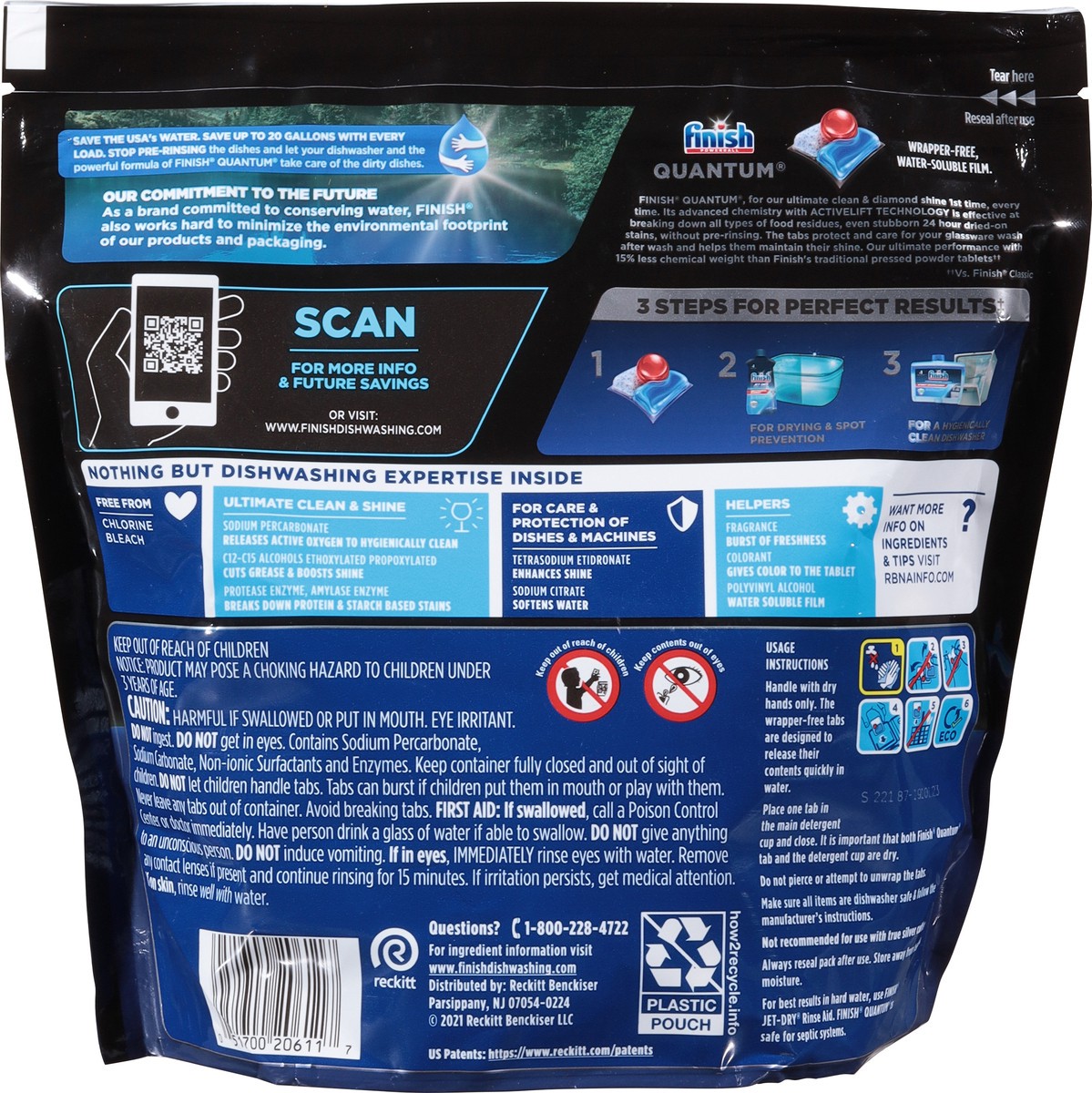 Finish Dishwasher Detergent, Automatic, Quantum, with ActivBlu, Tabs 64