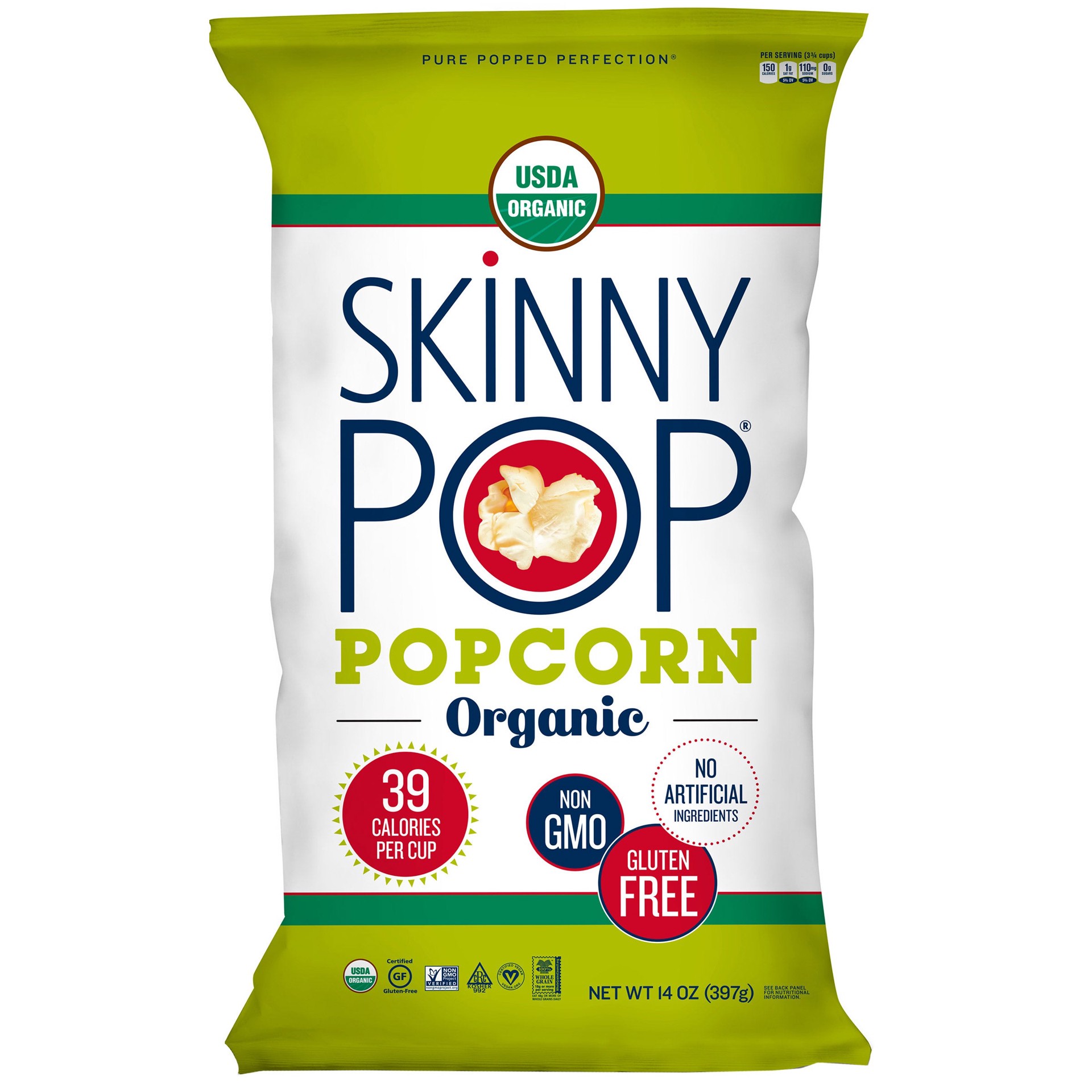 slide 1 of 1, Skinny Pop Organic Popcorn, 14 oz, 