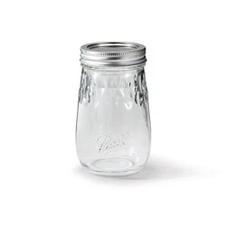 Ball 16oz. 4pk Flute Glass Mason Jar Lid and Band: Clear Canning Jars, Dishwasher-Safe, 2.5" Neck Diameter