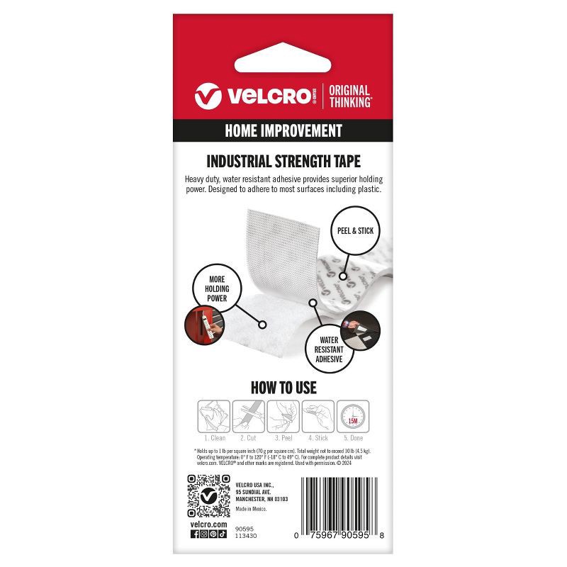 slide 2 of 13, VELCRO 4'x2'' Industrial Strength Tape Indoor and Outdoor Use Superior Holding Power on Smooth Surface White, 1 ct