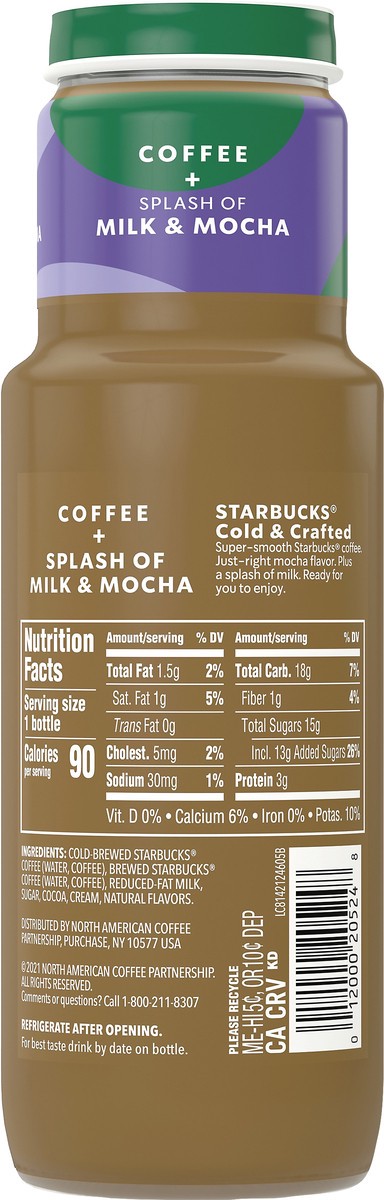 slide 3 of 4, Starbucks Coffee Drink, Coffee + Splash of Milk & Mocha, Premium, Cold & Crafted - 11 fl oz, 11 fl oz